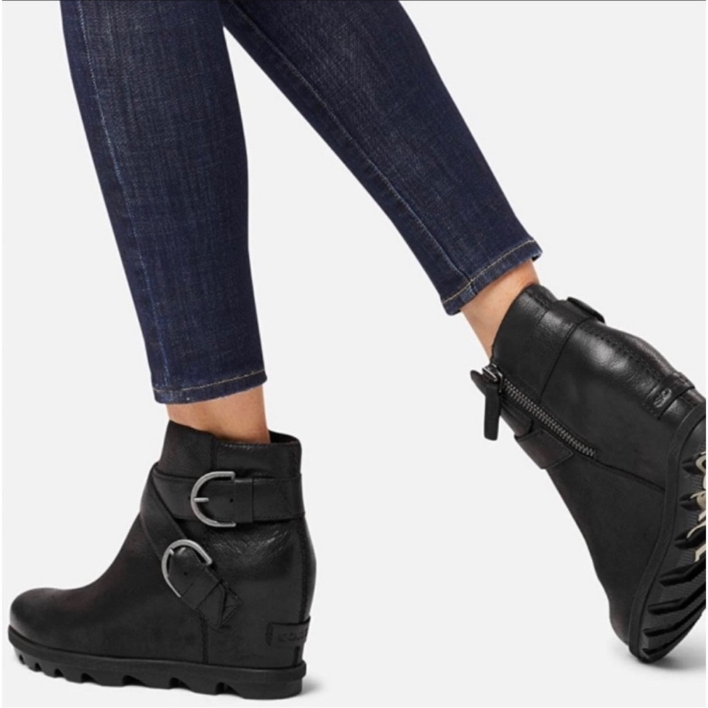 Sorel Black Ankle Boots with Buckle Detail